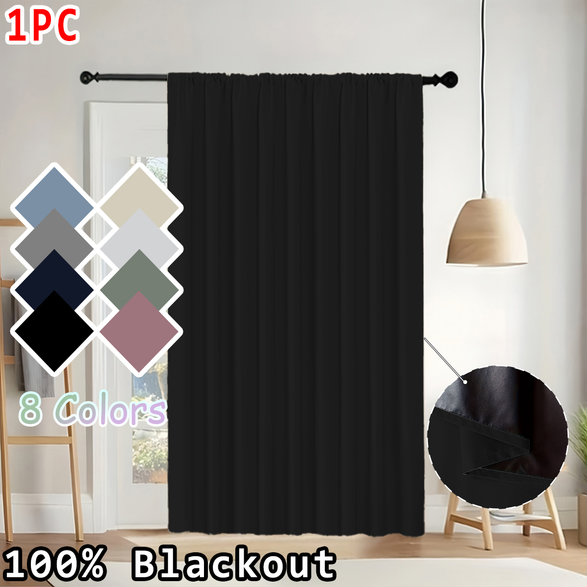 Curtain Rods - 1 Buah Tirai Blackout 100% Warna