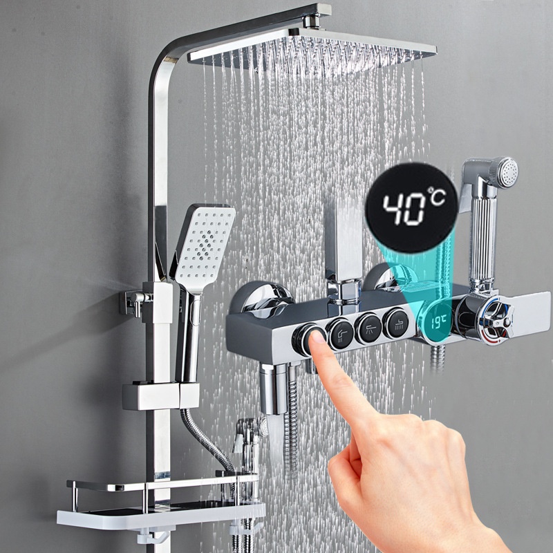 Faucet - Set Shower Digital LED Perak Mewah