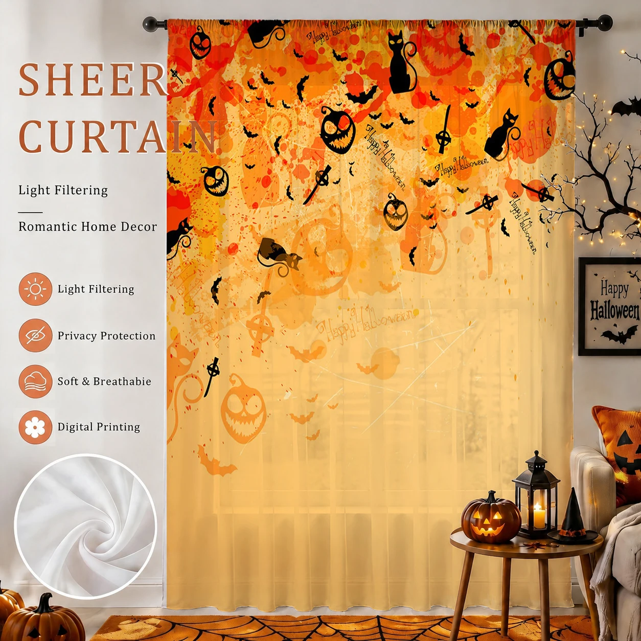 Curtain Rods - 1Pc Tirai Tipis Halloween Seram dengan