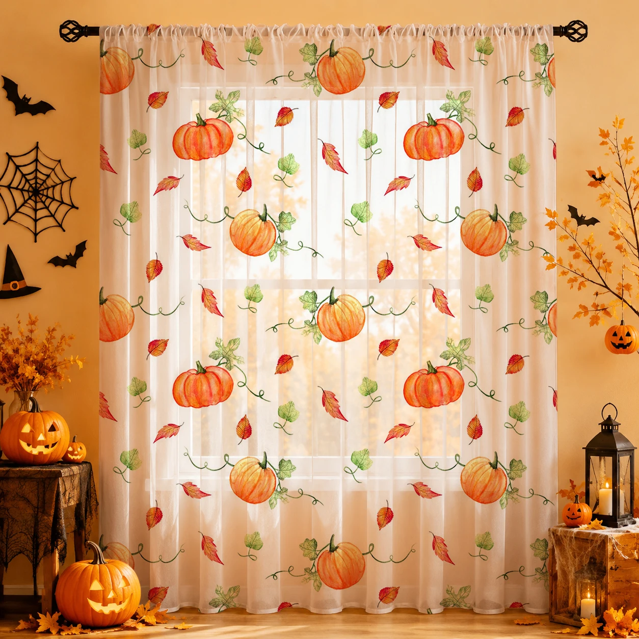 Curtain Rods - 1Pc Tirai Tipis Halloween dengan Kantong