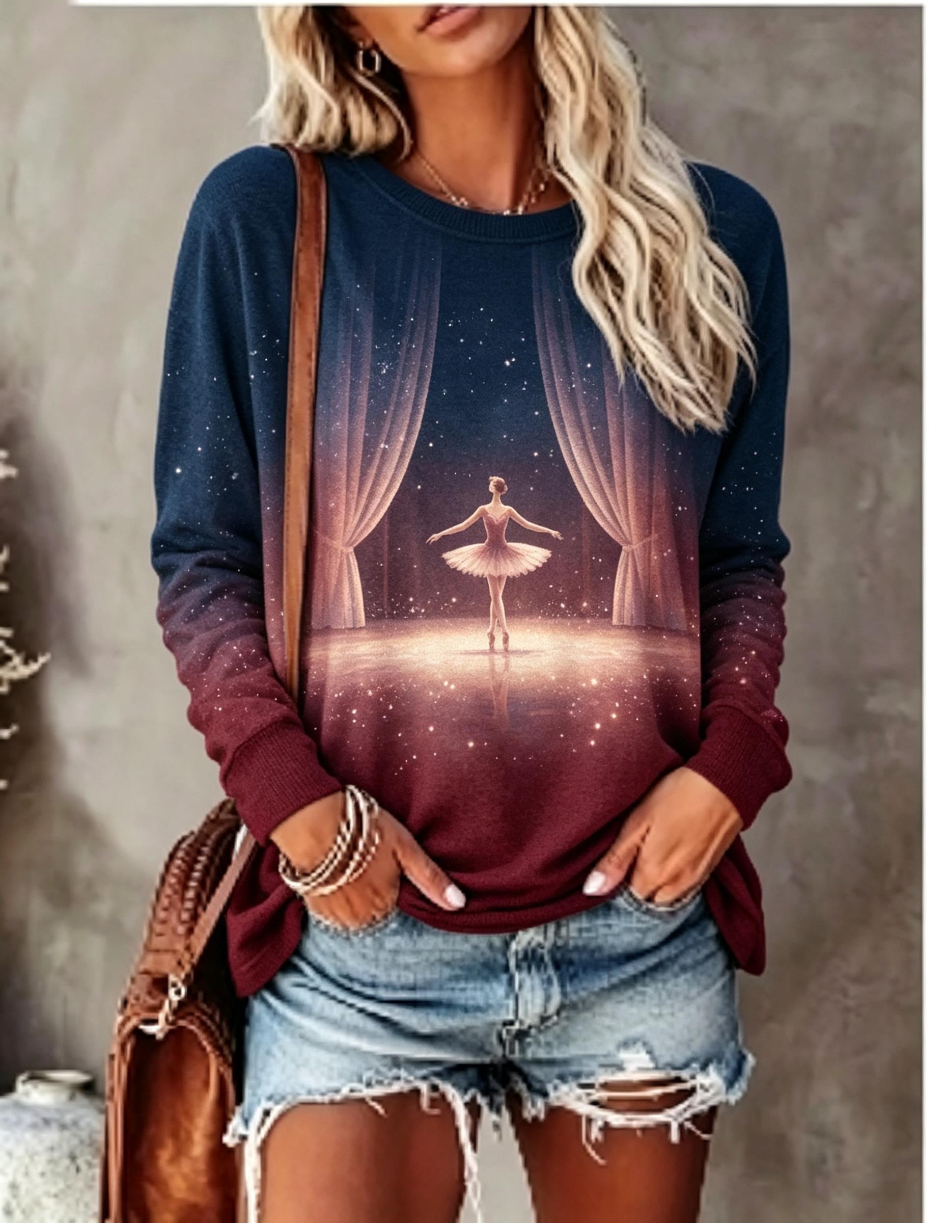 Wallpaper - Kaos Wanita Lengan Panjang, Motif Penari