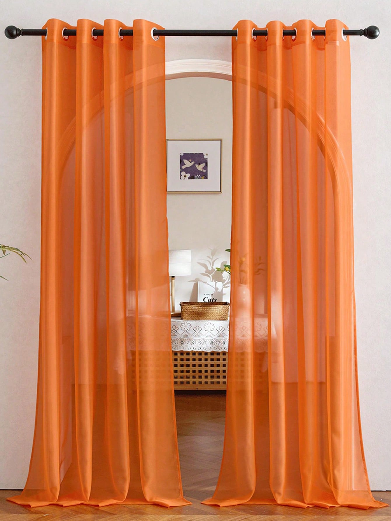 Curtain Rods - 1pc Tirai Organza Transparan Oranye Elegan