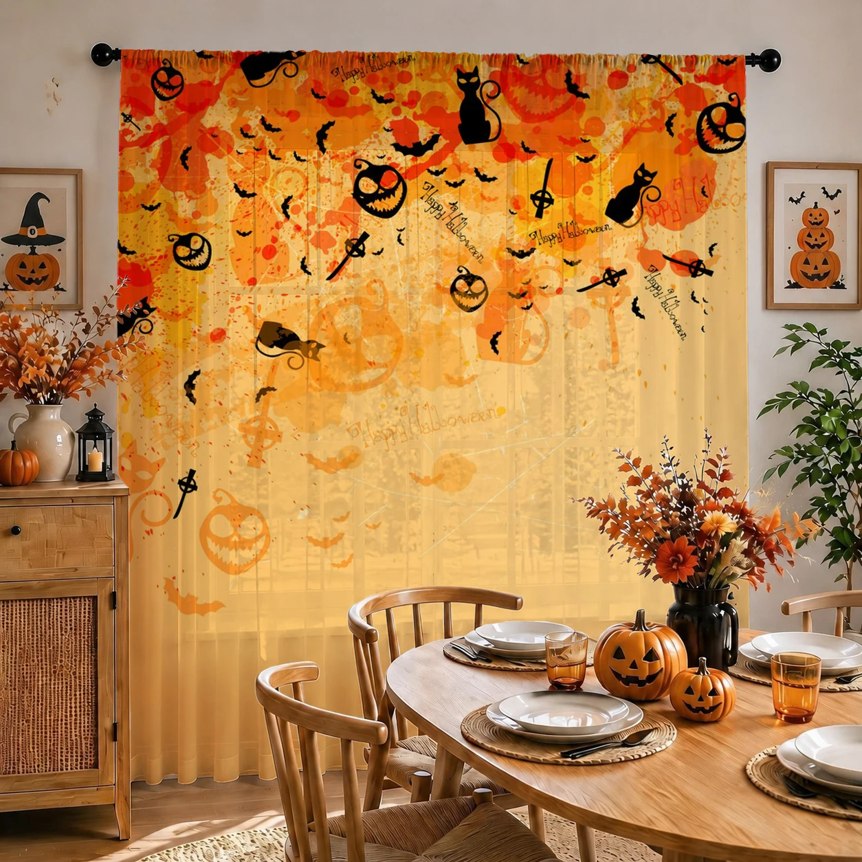 1Pc Tirai Tipis Halloween Sera - Curtain Rods ulasan dan harga