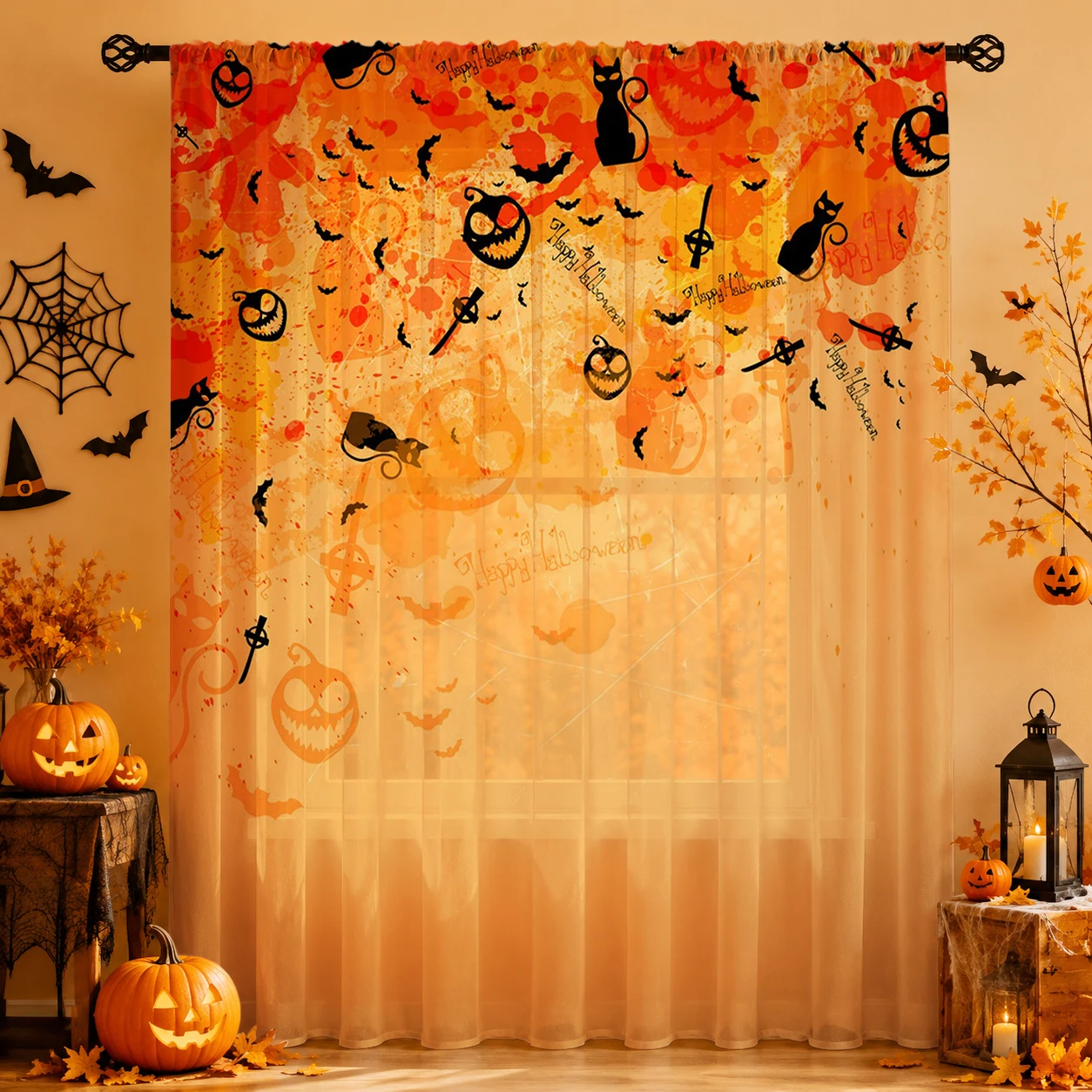 1Pc Tirai Tipis Halloween Sera - Curtain Rods ulasan dan harga