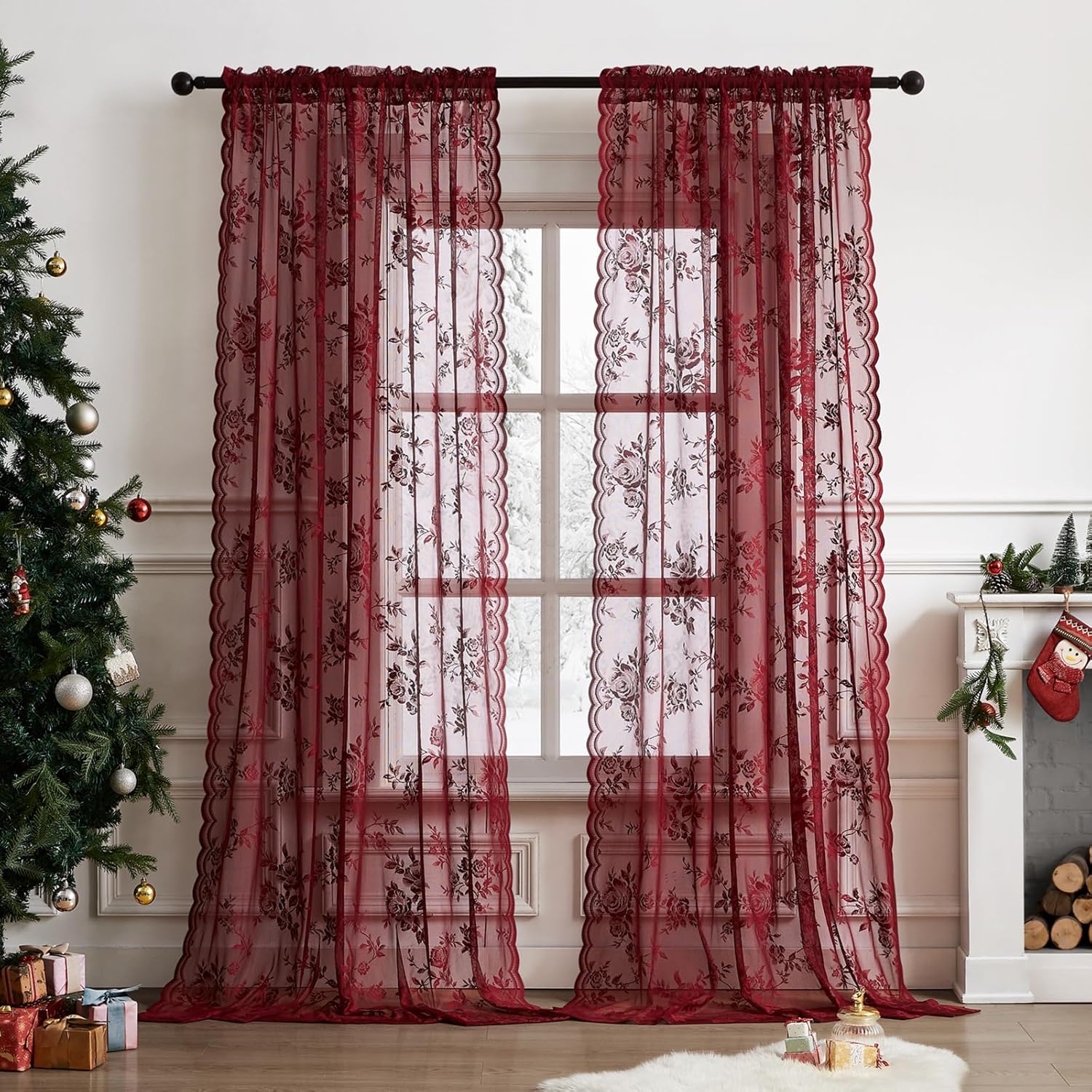 1 buah tirai renda warna burgu - Curtain Rods ulasan dan harga