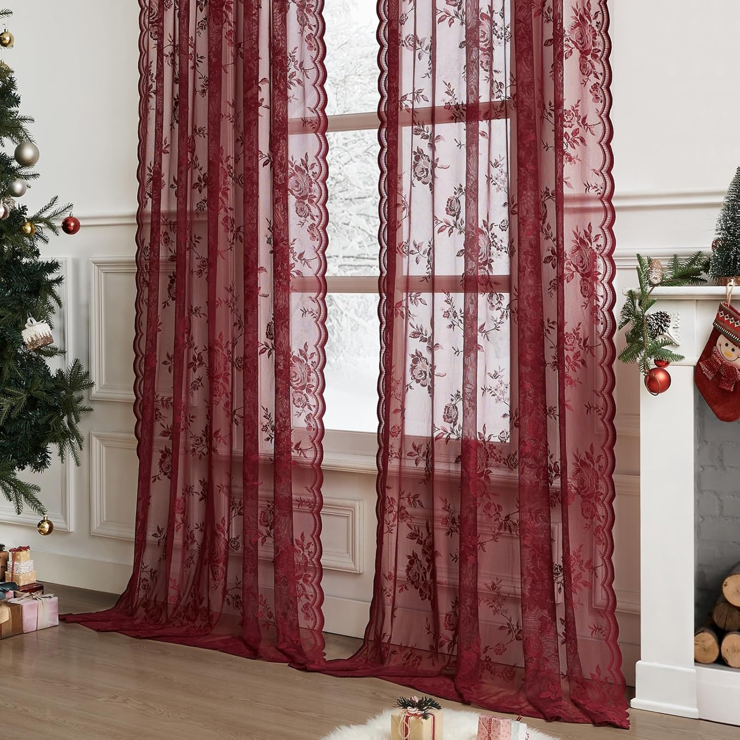 1 buah tirai renda warna burgu - Curtain Rods ulasan dan harga